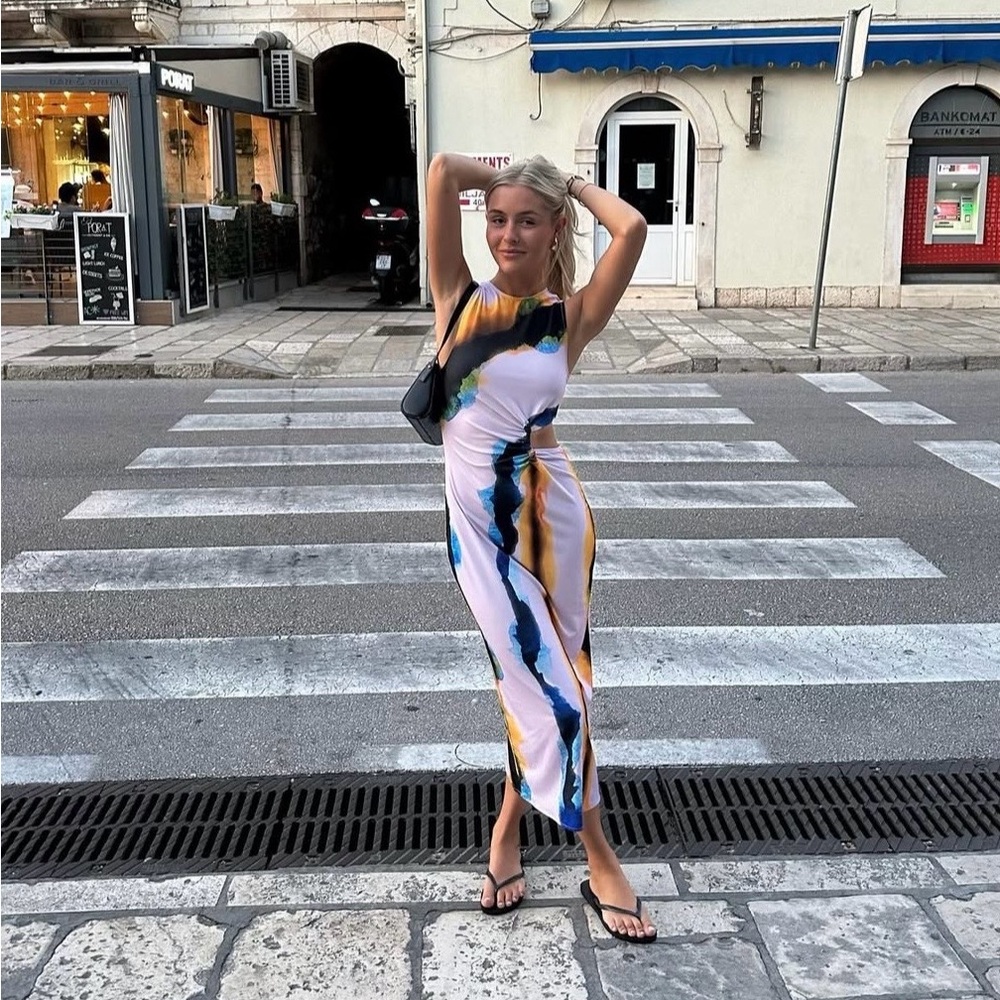 Zara Abstract Printed Cut Out Dress